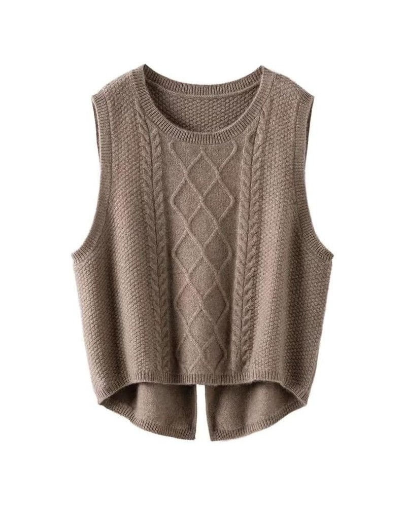 Women's Argyle Plaid Sleeveless Wool Knitted Sweater Vest Crew Neck Knitwear Knit Tops Khaki $10.65 Sweaters