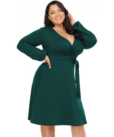 Women's Plus Size Wrap A Line Party Midi Dress V-Neck Stretchy Casual Belted Bodycon Midi Dress Greenl $8.24 Dresses