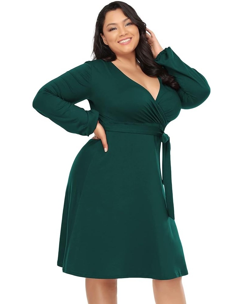 Women's Plus Size Wrap A Line Party Midi Dress V-Neck Stretchy Casual Belted Bodycon Midi Dress Greenl $8.24 Dresses