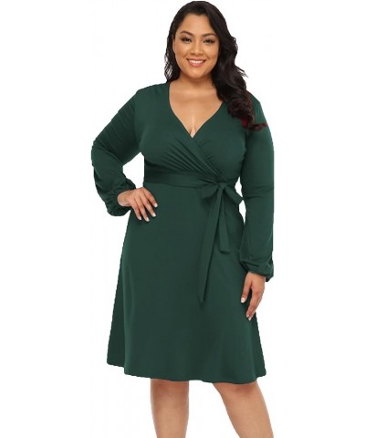 Women's Plus Size Wrap A Line Party Midi Dress V-Neck Stretchy Casual Belted Bodycon Midi Dress Greenl $8.24 Dresses