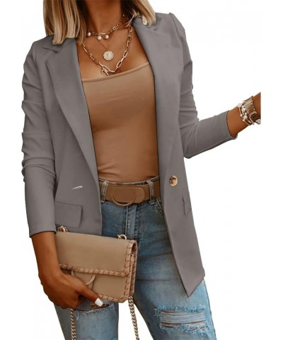 Women's Casual Long Sleeve Blazers Open Front Work Office Solid Color Knit Blazer Jacket Dark Grey(button) $23.65 Blazers