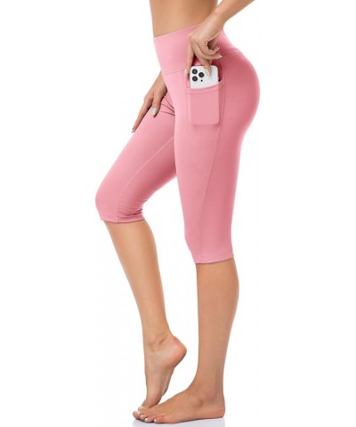 Inner Pocket Yoga Pants 4 Way Stretch Tummy Control Workout Running Pants, Long Bootleg Flare Pants Knee Length-pink $12.28 P...