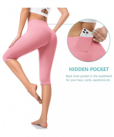 Inner Pocket Yoga Pants 4 Way Stretch Tummy Control Workout Running Pants, Long Bootleg Flare Pants Knee Length-pink $12.28 P...