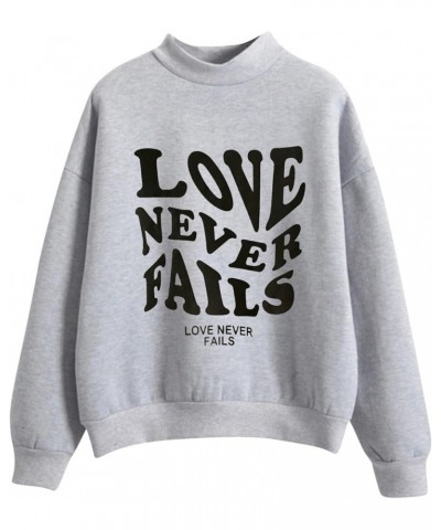 Women Hooded Neck Sweatshirts Love Never Fails Printing Hoodie Tops Solid Color Drawstring Pullover T1-grey $9.94 Hoodies & S...