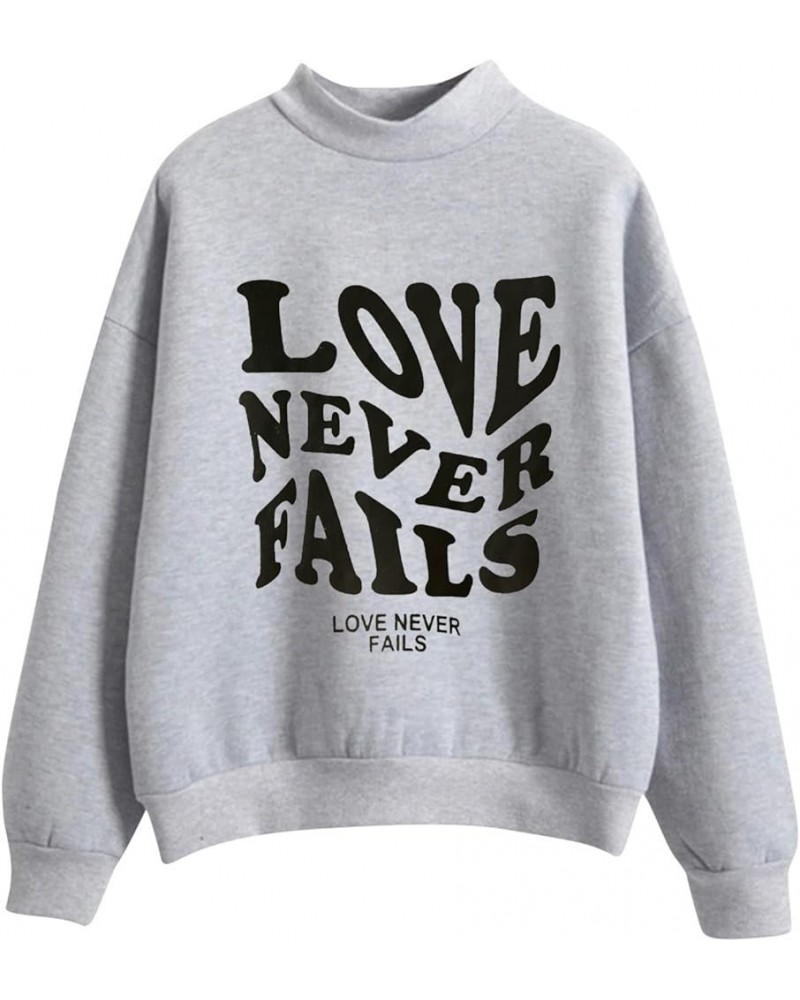 Women Hooded Neck Sweatshirts Love Never Fails Printing Hoodie Tops Solid Color Drawstring Pullover T1-grey $9.94 Hoodies & S...