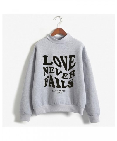 Women Hooded Neck Sweatshirts Love Never Fails Printing Hoodie Tops Solid Color Drawstring Pullover T1-grey $9.94 Hoodies & S...