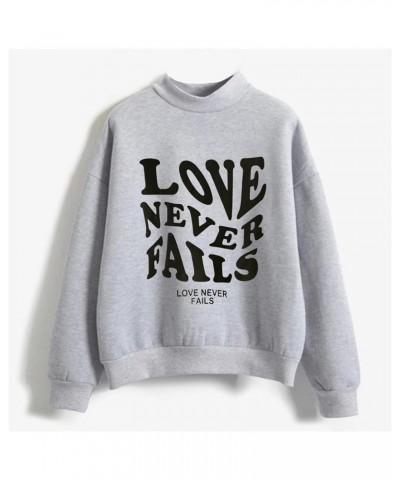 Women Hooded Neck Sweatshirts Love Never Fails Printing Hoodie Tops Solid Color Drawstring Pullover T1-grey $9.94 Hoodies & S...