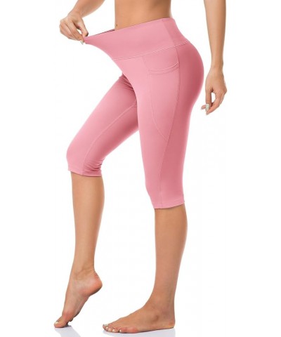 Inner Pocket Yoga Pants 4 Way Stretch Tummy Control Workout Running Pants, Long Bootleg Flare Pants Knee Length-pink $12.28 P...