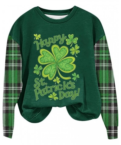 Happy St. Patrick's Day Sweatshirts for Women Fashion Plaid Raglan Sleeve Sweat Shirts Good Luck Print Green Pullover Hoodies...