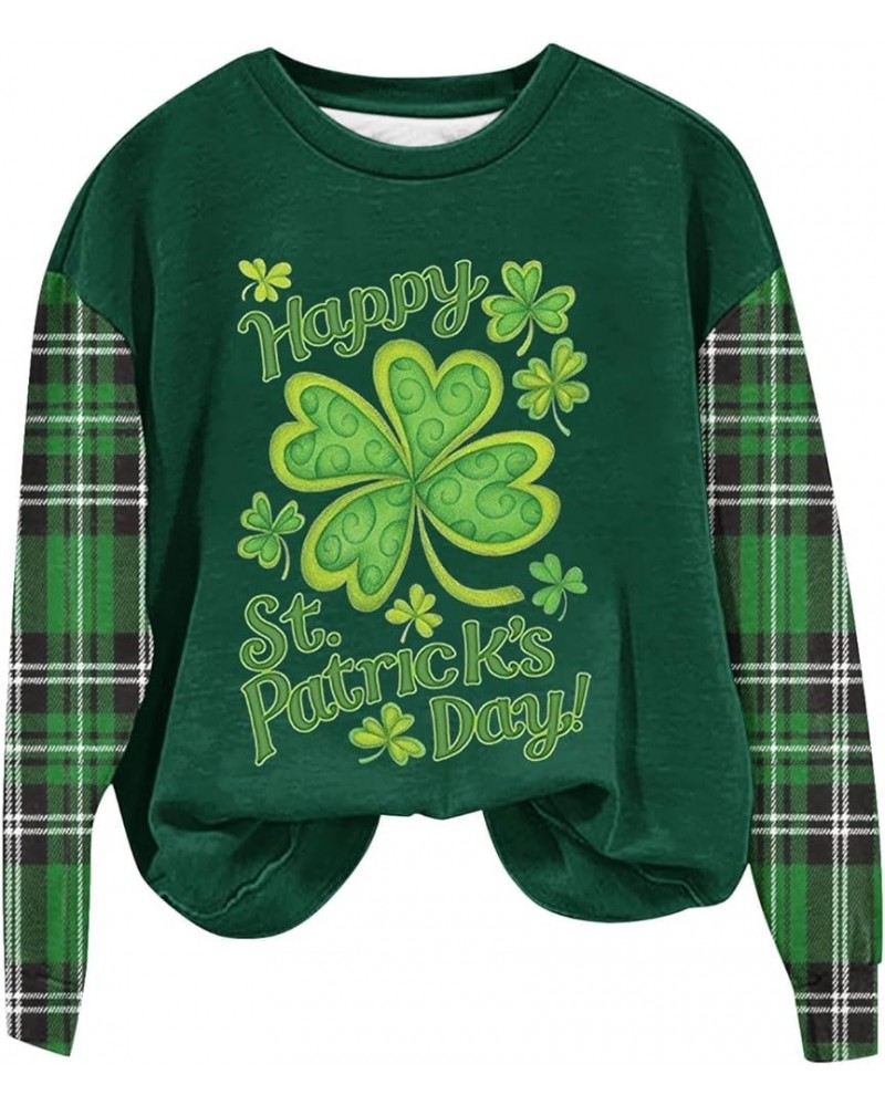 Happy St. Patrick's Day Sweatshirts for Women Fashion Plaid Raglan Sleeve Sweat Shirts Good Luck Print Green Pullover Hoodies...