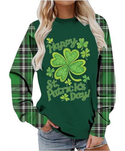 Happy St. Patrick's Day Sweatshirts for Women Fashion Plaid Raglan Sleeve Sweat Shirts Good Luck Print Green Pullover Hoodies...