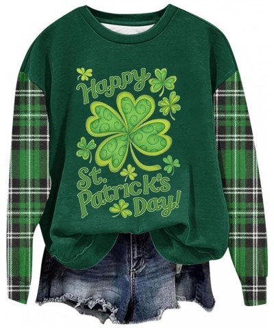 Happy St. Patrick's Day Sweatshirts for Women Fashion Plaid Raglan Sleeve Sweat Shirts Good Luck Print Green Pullover Hoodies...