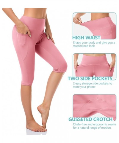 Inner Pocket Yoga Pants 4 Way Stretch Tummy Control Workout Running Pants, Long Bootleg Flare Pants Knee Length-pink $12.28 P...