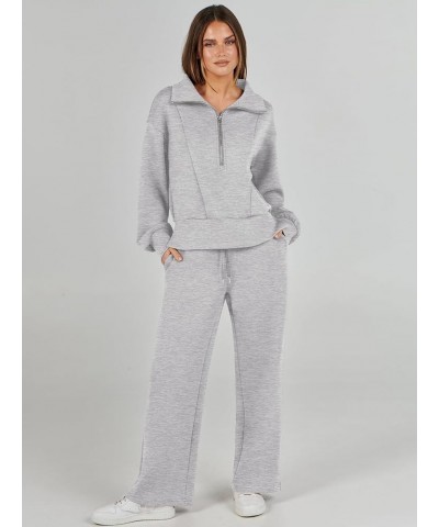 Womens Two Piece Outfits 2023 Fall Sweatsuit Set Half Zip Cropped Sweatshirt Wide Leg Sweatpant Lounge Set Grey $25.30 Active...