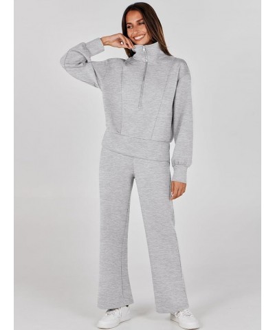 Womens Two Piece Outfits 2023 Fall Sweatsuit Set Half Zip Cropped Sweatshirt Wide Leg Sweatpant Lounge Set Grey $25.30 Active...