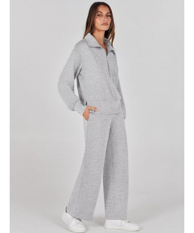 Womens Two Piece Outfits 2023 Fall Sweatsuit Set Half Zip Cropped Sweatshirt Wide Leg Sweatpant Lounge Set Grey $25.30 Active...