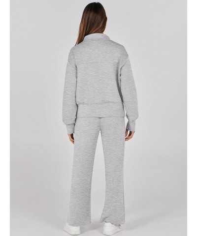 Womens Two Piece Outfits 2023 Fall Sweatsuit Set Half Zip Cropped Sweatshirt Wide Leg Sweatpant Lounge Set Grey $25.30 Active...