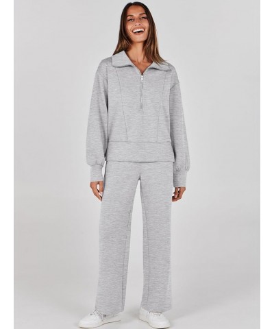 Womens Two Piece Outfits 2023 Fall Sweatsuit Set Half Zip Cropped Sweatshirt Wide Leg Sweatpant Lounge Set Grey $25.30 Active...