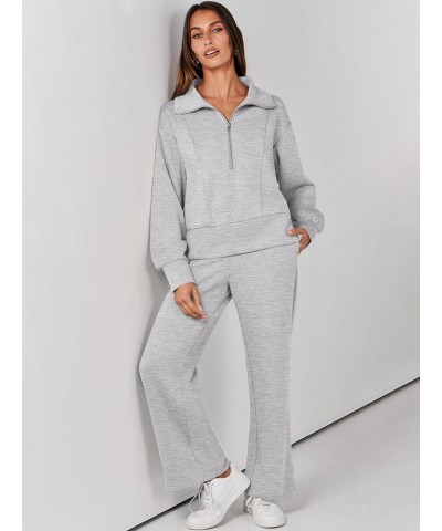 Womens Two Piece Outfits 2023 Fall Sweatsuit Set Half Zip Cropped Sweatshirt Wide Leg Sweatpant Lounge Set Grey $25.30 Active...