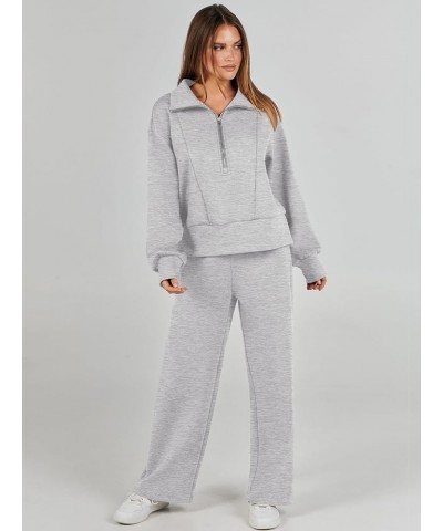 Womens Two Piece Outfits 2023 Fall Sweatsuit Set Half Zip Cropped Sweatshirt Wide Leg Sweatpant Lounge Set Grey $25.30 Active...