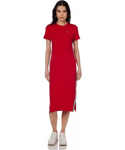 Women's Short-Sleeve Midi Dress with Stripe Detail Scarlet Red $14.88 Dresses