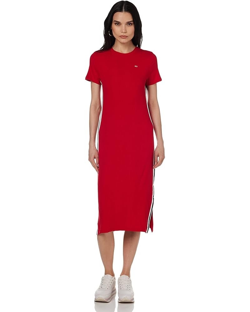 Women's Short-Sleeve Midi Dress with Stripe Detail Scarlet Red $14.88 Dresses