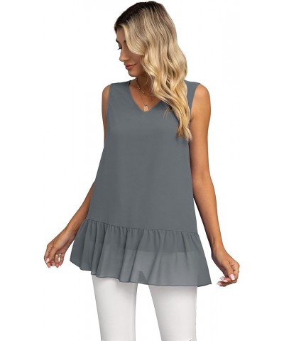 Women's 2023 Summer Sleeveless V Neck Chiffon Tank Top Double Layers Ruffle Hem Casual Blouse Tunic Gray $14.24 Tanks