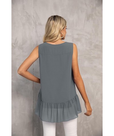 Women's 2023 Summer Sleeveless V Neck Chiffon Tank Top Double Layers Ruffle Hem Casual Blouse Tunic Gray $14.24 Tanks