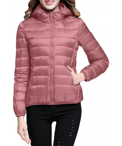 Women's Packable Puffer Jacket Lightweight Hooded Down Jacket Quilted Winter Warm Coats Full-Zip Outwear with Bag Pink $10.50...