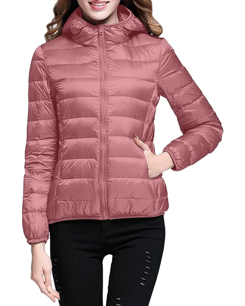 Women's Packable Puffer Jacket Lightweight Hooded Down Jacket Quilted Winter Warm Coats Full-Zip Outwear with Bag Pink $10.50...