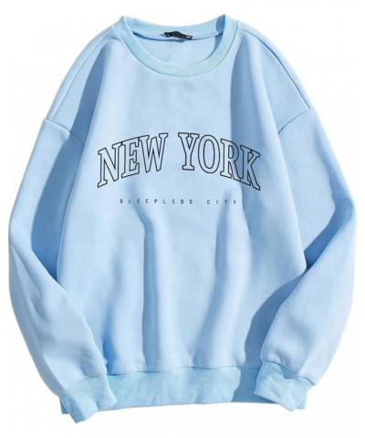 Womens Sweatshirt City Name Pullover Tops Casual Loose Sweater Crew Neck Logo Sweatshirt Long Sleeve Jumper Tops 17-blue $8.8...