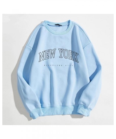 Womens Sweatshirt City Name Pullover Tops Casual Loose Sweater Crew Neck Logo Sweatshirt Long Sleeve Jumper Tops 17-blue $8.8...