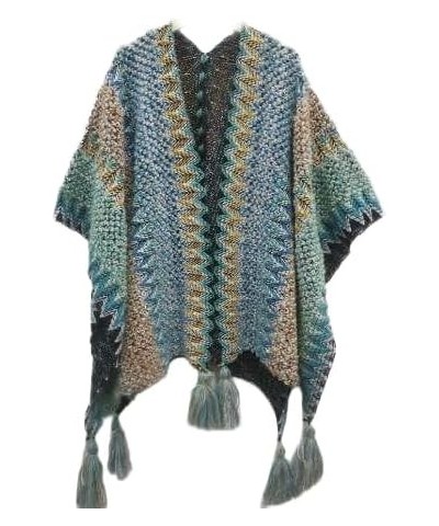 Knitted Poncho Sweater for Women - Soft, Warm and Thick Cardigan Style Shawls and Wraps with Fringe and Tassels Skyblue $15.9...