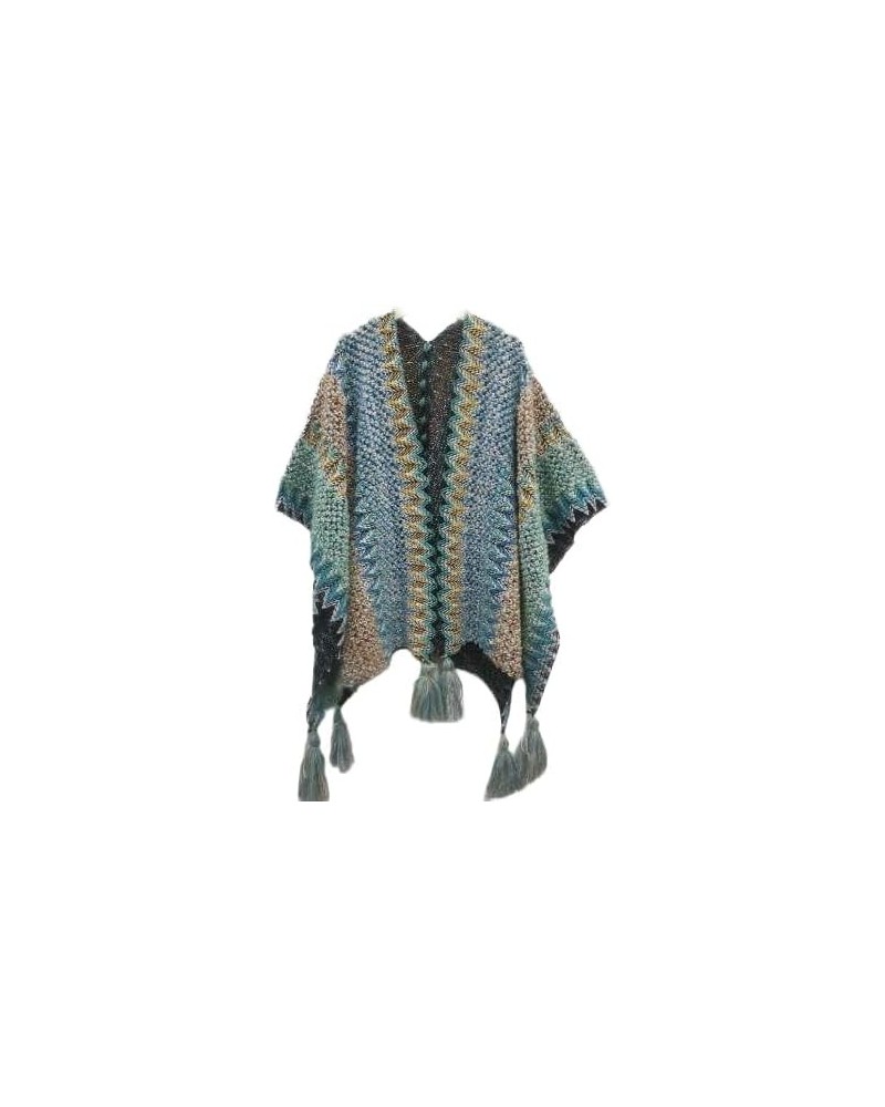 Knitted Poncho Sweater for Women - Soft, Warm and Thick Cardigan Style Shawls and Wraps with Fringe and Tassels Skyblue $15.9...