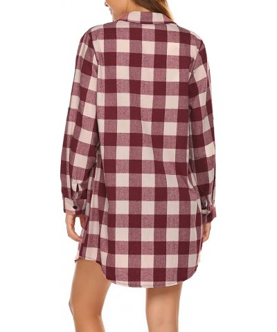 Womens Flannel Plaid Shirts Roll Up Long Sleeve Pockets Mid-Long Casual Boyfriend Shirts Wine Red $15.73 Blouses