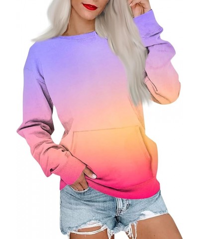 Crew Neck Sweatshirts for Women Casual Basic Pullover Long Sleeve Solid Color Fall Tops Outfits with Pockets 2023 D050- Pink ...