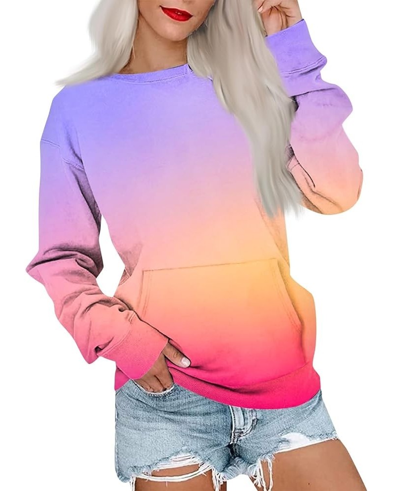 Crew Neck Sweatshirts for Women Casual Basic Pullover Long Sleeve Solid Color Fall Tops Outfits with Pockets 2023 D050- Pink ...