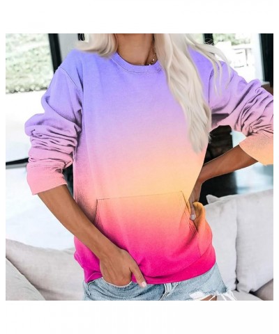 Crew Neck Sweatshirts for Women Casual Basic Pullover Long Sleeve Solid Color Fall Tops Outfits with Pockets 2023 D050- Pink ...