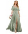 Women's V Neck Bridesmaid Dresses with Sleeves High Split Formal Wedding Guest Dress Chiffon Evening Gown Sage Green $15.66 D...