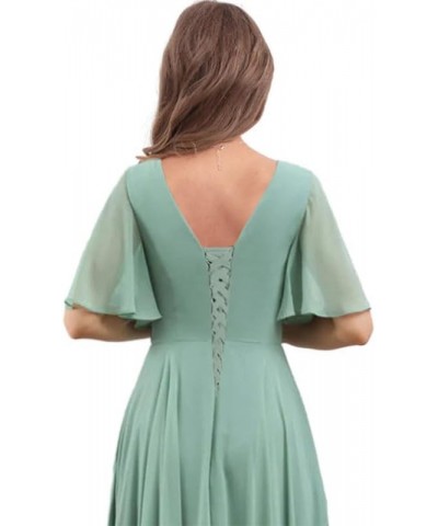 Women's V Neck Bridesmaid Dresses with Sleeves High Split Formal Wedding Guest Dress Chiffon Evening Gown Sage Green $15.66 D...