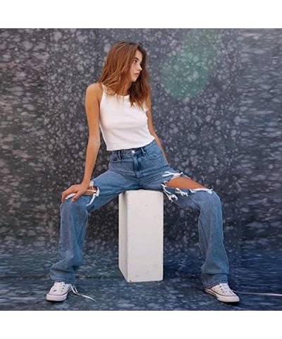 Women's High Waisted Wide Leg Pants Straight Denim Jeans Casual Baggy Trousers Y2K Streetwear Fashion A Hole a $14.76 Jeans