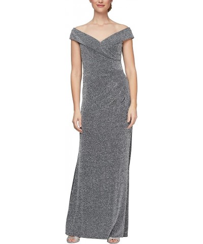 Women's Long Off The Shoulder Fit and Flare Gown Dress Gunmetal $101.03 Dresses