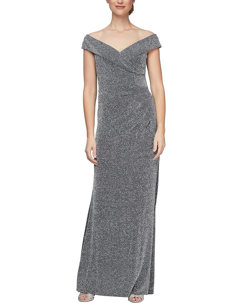 Women's Long Off The Shoulder Fit and Flare Gown Dress Gunmetal $101.03 Dresses