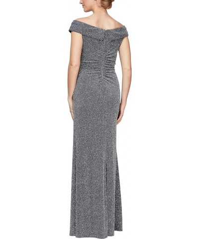 Women's Long Off The Shoulder Fit and Flare Gown Dress Gunmetal $101.03 Dresses