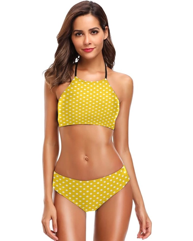 Jamaica Flag Bikini Swimsuit Womens High Neck Halter Two Piece Bathing Suit Polka Dot $14.10 Swimsuits