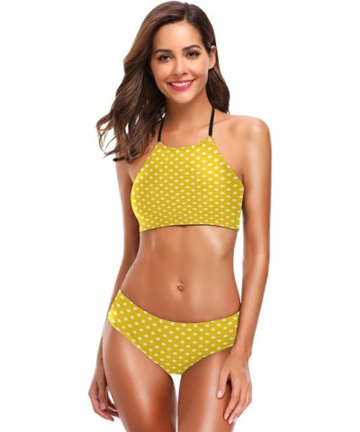 Jamaica Flag Bikini Swimsuit Womens High Neck Halter Two Piece Bathing Suit Polka Dot $14.10 Swimsuits