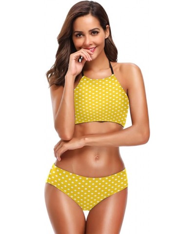 Jamaica Flag Bikini Swimsuit Womens High Neck Halter Two Piece Bathing Suit Polka Dot $14.10 Swimsuits