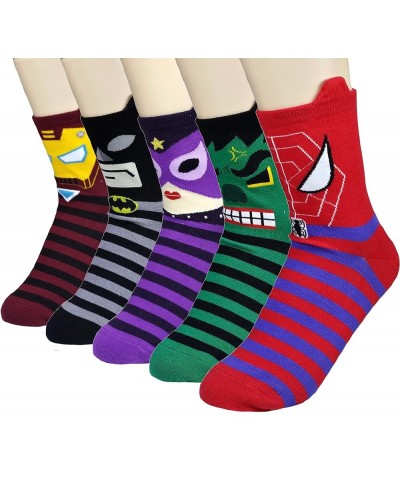 Women's Superheroes and Villains Cute Cartoon Hero Socks Set Stripes and Ears 5 Pair $10.39 Socks