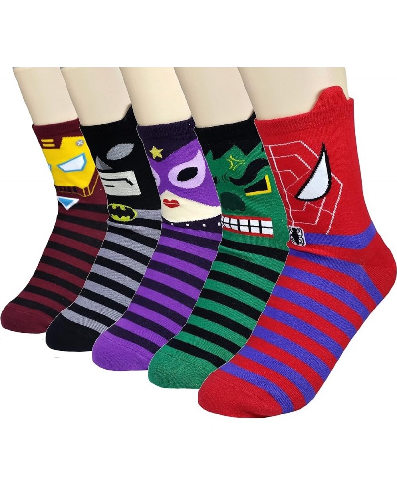 Women's Superheroes and Villains Cute Cartoon Hero Socks Set Stripes and Ears 5 Pair $10.39 Socks