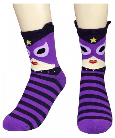 Women's Superheroes and Villains Cute Cartoon Hero Socks Set Stripes and Ears 5 Pair $10.39 Socks